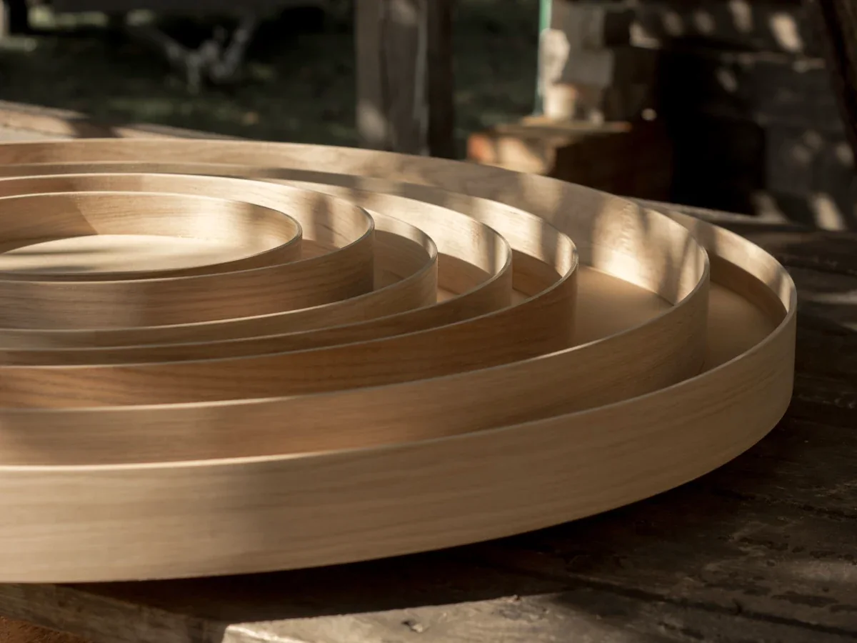 Runde Holzrahmen in der Werkstatt